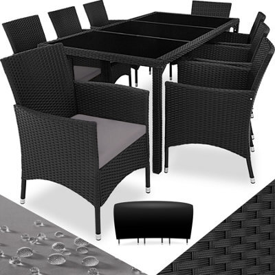 Tectake Garden Furniture Set Almansa - 8 Chairs, Dining Table, With Protective Cover - Black/grey - image 1