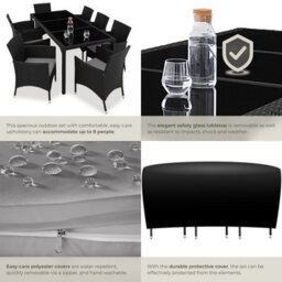 Tectake Garden Furniture Set Almansa - 8 Chairs, Dining Table, With Protective Cover - Black/grey - thumbnail 5
