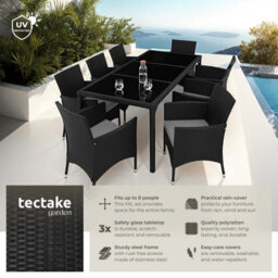 Tectake Garden Furniture Set Almansa - 8 Chairs, Dining Table, With Protective Cover - Black/grey - thumbnail 2