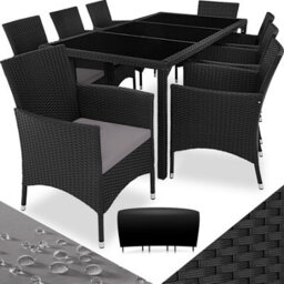 Tectake Garden Furniture Set Almansa - 8 Chairs, Dining Table, With Protective Cover - Black/grey