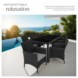 Tectake Garden Furniture Set Almansa - 8 Chairs, Dining Table, With Protective Cover - Black/grey - thumbnail 4
