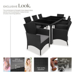 Tectake Garden Furniture Set Almansa - 8 Chairs, Dining Table, With Protective Cover - Black/grey - thumbnail 3