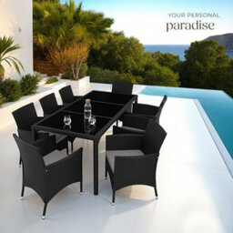 Tectake Garden Furniture Set Almansa - 8 Chairs, Dining Table, With Protective Cover - Black/grey - thumbnail 8