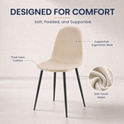 Bravich Ron Velvet Dining Chair - Ivory, Set Of 2 - thumbnail 3