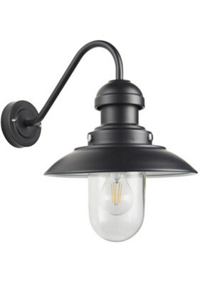 Matt Black Outdoor Fisherman Wall Light & Clear Glass Shade - Front Porch Light - image 1