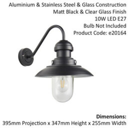 Matt Black Outdoor Fisherman Wall Light & Clear Glass Shade - Front Porch Light - thumbnail 2