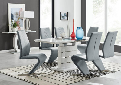 Furniturebox Uk Renato 120Cm High Gloss Extending Dining Table And 6 Grey Willow Chairs - image 1