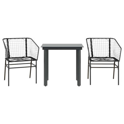 Berkfield Durable 3 Piece Garden Dining Set Black Poly Rattan Glass