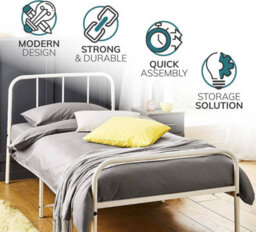 House of Home Single White Bed Frame Metal Rounded Headboard Easy Assembly Under Bed Base Storage Space - thumbnail 8