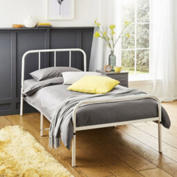 House of Home Single White Bed Frame Metal Rounded Headboard Easy Assembly Under Bed Base Storage Space - thumbnail 1