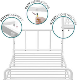 House of Home Single White Bed Frame Metal Rounded Headboard Easy Assembly Under Bed Base Storage Space - thumbnail 4