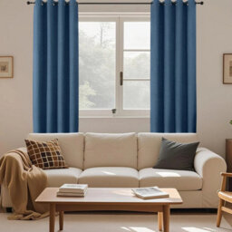 Ameha Blue 100%blackout Curtain 66X72'' Linen Texture Thermal Insulated 260Gsm Eyelet Curtain Pair Energy Saving Winter & Summer Uk Home - thumbnail 4