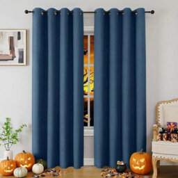 Ameha Blue 100%blackout Curtain 66X72'' Linen Texture Thermal Insulated 260Gsm Eyelet Curtain Pair Energy Saving Winter & Summer Uk Home - thumbnail 2
