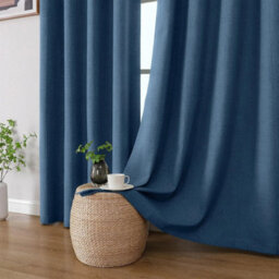 Ameha Blue 100%blackout Curtain 66X72'' Linen Texture Thermal Insulated 260Gsm Eyelet Curtain Pair Energy Saving Winter & Summer Uk Home - thumbnail 3