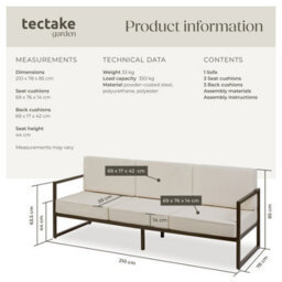 Tectake Garden Furniture Comosa - For 3 People, Xxl Padding, 1 Sofa - Brown/beige - 1 - thumbnail 6