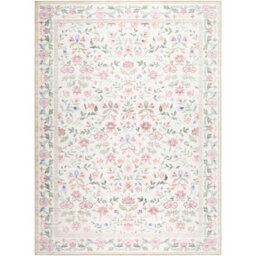 Livabliss Thistle-Washable White Pink Green Blue Modern Floral Living Dining Rug 200 X 275 Cm Easy Care, Non Shedding - thumbnail 2