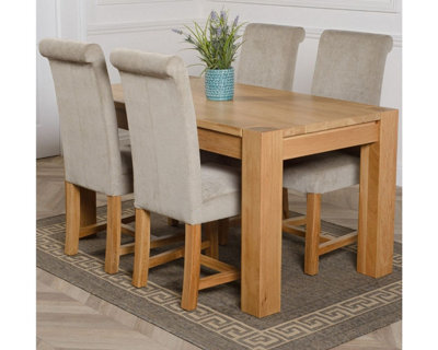That's Furniture Kuba 150 X 85 Cm Chunky Medium Oak Dining Table And 4 Chairs Dining Set With Washington Grey Fabric Chairs - image 1