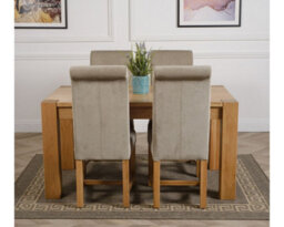 That's Furniture Kuba 150 X 85 Cm Chunky Medium Oak Dining Table And 4 Chairs Dining Set With Washington Grey Fabric Chairs - thumbnail 2