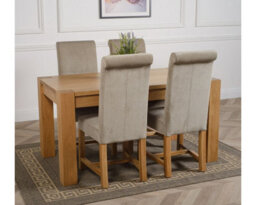 That's Furniture Kuba 150 X 85 Cm Chunky Medium Oak Dining Table And 4 Chairs Dining Set With Washington Grey Fabric Chairs - thumbnail 3