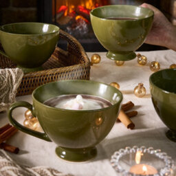 Set Of 12 Montmartre Large Olive Green Ceramic Tea Cups Coffee Mugs H9.7Cm X Dia13.5Cm - thumbnail 2