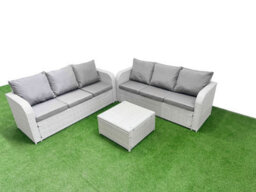 Fimous Outdoor Garden Furniture Sets 6 Seater Wicker Rattan Furniture Sofa Sets High Back Lounge Sofa Light Grey - thumbnail 1