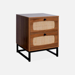 Sweeek - Wood And Cane Bedside Table Retro Natural 40X40X52 Cm - thumbnail 1