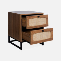 Sweeek - Wood And Cane Bedside Table Retro Natural 40X40X52 Cm - thumbnail 3