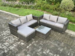 Fimous Wicker Rattan Garden Furniture Sofa Set With Square Coffee Table Big Footstool 7 Seater Outdoor Rattan Set - thumbnail 2