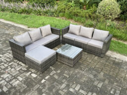 Fimous Wicker Rattan Garden Furniture Sofa Set With Square Coffee Table Big Footstool 7 Seater Outdoor Rattan Set - thumbnail 1