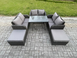 Fimous Garden Furniture Sets 8 Seater Rattan Furniture Manual Wicker Sofa Patio Conversation Set With 2 Big Footstool - thumbnail 1