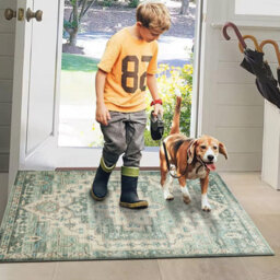 Ameha Ember Cashmere Door Rug Modern Bedroom Mats Entrance Door Olive Green & Beige Mats 60 X 110 Cm - thumbnail 3