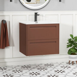Royal Bathrooms Elmore 600mm Traditional Wall Hung 2 Drawer Cabinet Bathroom Vanity Unit With Ceramic Basin Sink - Terracotta Clay