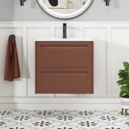 Royal Bathrooms Elmore 600mm Traditional Wall Hung 2 Drawer Cabinet Bathroom Vanity Unit With Ceramic Basin Sink - Terracotta Clay - thumbnail 3