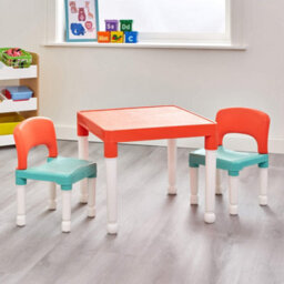 Liberty House Toys Kid's Orange And Green Plastic Table And 2 Chair Set - thumbnail 3