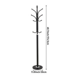 Black Freestanding Hall Tree With Marble Base 12 Hooks For Entryway - thumbnail 2