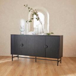 Sweeek - 157.5Cm Sideboard Cabinet With Two Doors And One Shelf Black 157.5X39X83 Cm - Bazalt