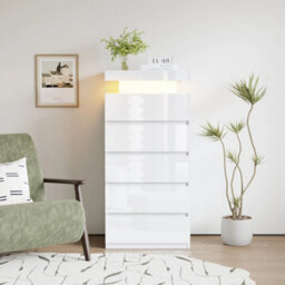 5 Drawer White High Gloss Bedside Table Cabinet Led Rgb Light Storage - thumbnail 5