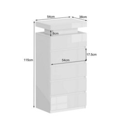 5 Drawer White High Gloss Bedside Table Cabinet Led Rgb Light Storage - thumbnail 2