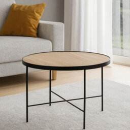 Tre 600 Elegant 60 Na 60 Cm Coffee Table With Metal Legs Black Powder Coated Finish Natural Oak - thumbnail 1