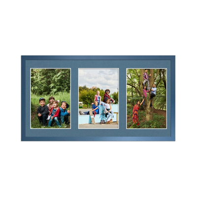 AK Frames 40X20Cm Navy Blue Sleek Multi Photo Frame With Pompadour Mount - Holds 3 Apertures (3X) 6X4 Photos - image 1