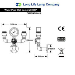 Long Life Lamps Company Twin Vintage Industrial Pipe Wall Light With Gauge Valve Tap M0190P - thumbnail 2
