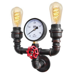 Long Life Lamps Company Twin Vintage Industrial Pipe Wall Light With Gauge Valve Tap M0190P - thumbnail 3