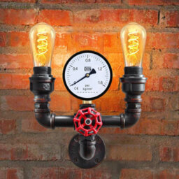 Long Life Lamps Company Twin Vintage Industrial Pipe Wall Light With Gauge Valve Tap M0190P - thumbnail 6
