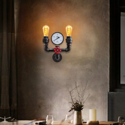 Long Life Lamps Company Twin Vintage Industrial Pipe Wall Light With Gauge Valve Tap M0190P - thumbnail 7