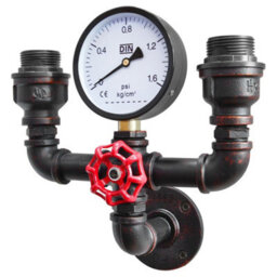 Long Life Lamps Company Twin Vintage Industrial Pipe Wall Light With Gauge Valve Tap M0190P - thumbnail 4