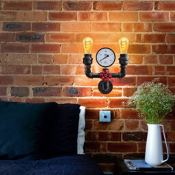 Long Life Lamps Company Twin Vintage Industrial Pipe Wall Light With Gauge Valve Tap M0190P - thumbnail 8