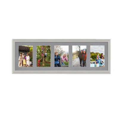 AK Frames 26X8 Light Grey Classic Multi Photo Frame With Mid Grey Mount - Holds 5 Apertures (5X) 6X4 Photos - image 1