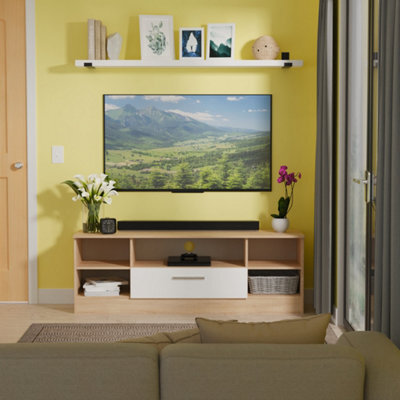 Trent Wide Open Tv Unit In White Matt & Black Matt (Ready Assembled) - image 1