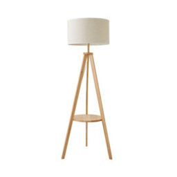 Valuelights Morrigan Natural Wood Shelf Tripod Floor Lamp With White Trim Shade - thumbnail 6
