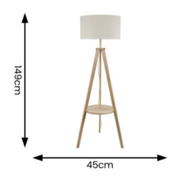 Valuelights Morrigan Natural Wood Shelf Tripod Floor Lamp With White Trim Shade - thumbnail 4